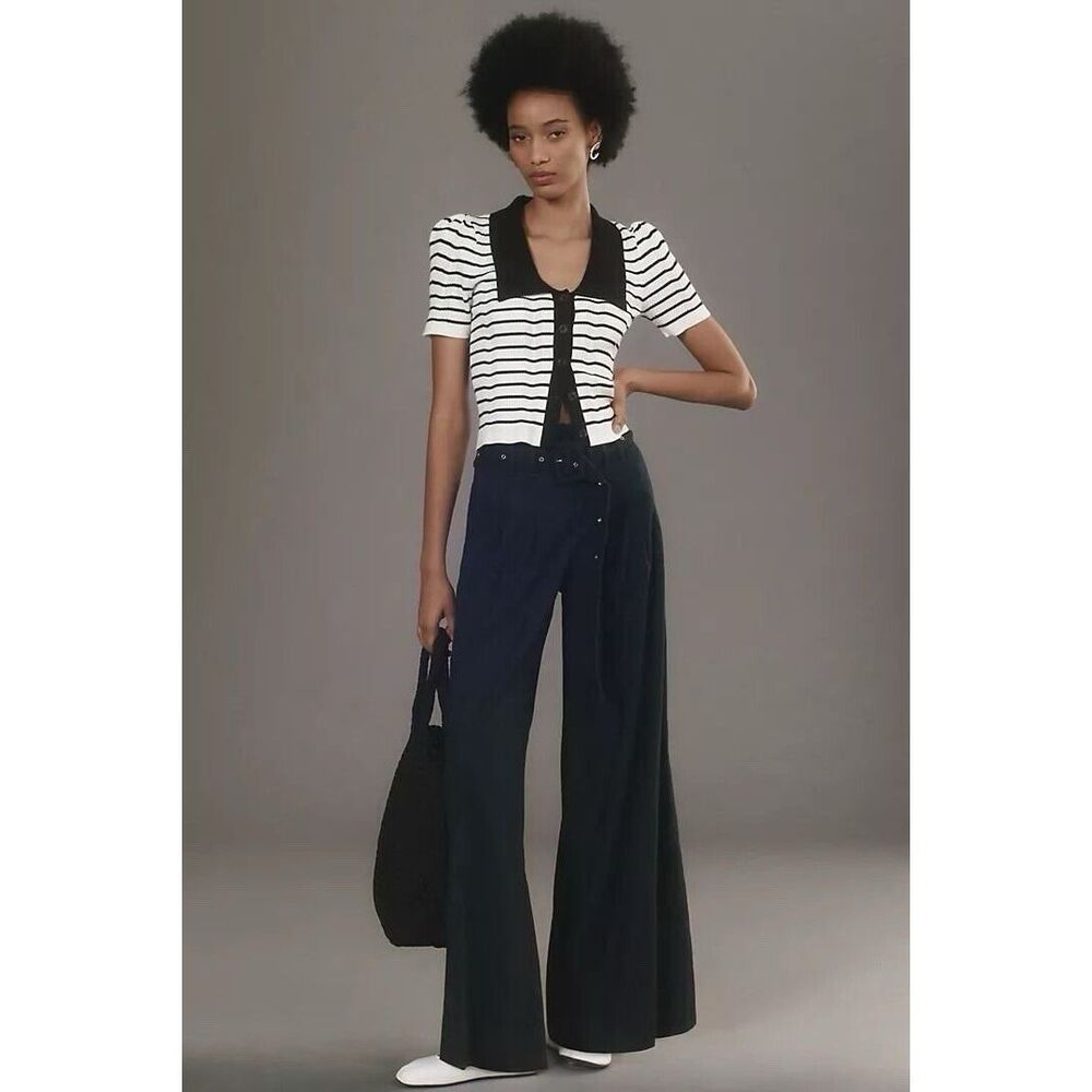Anthropologie Linen Belted Wide-Leg Pants